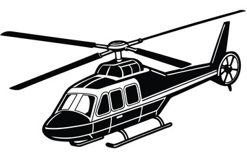 Black Hawk style helicopter silhouette in black isolated on white background