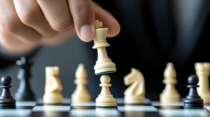 Strategic Chess Move: Hand Placing Queen on Board