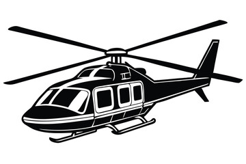 Black Hawk style helicopter silhouette in black isolated on white background
