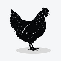 A cute hen rooster silhouette simple flat design vector.