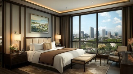 hotel with a unique aesthetic, blending luxury and comfort, with large panoramic windows