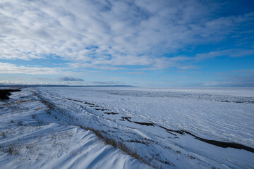 Obraz premium winter landscape with snow and drift ice in Hokkaido japan 