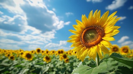 Golden Beauty: Stunning Sunflower Field in Full Bloom under a Summer Sky