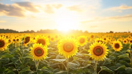 Obraz premium Blooming Beauty: Stunning Sunflower Field Under Vibrant Summer Skies