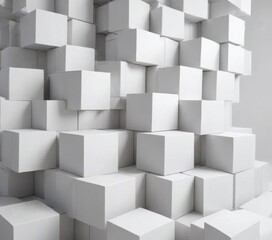 Shuffled cubical boxes on a white background, with empty spaces and gaps,  blank wallpaper,  white background