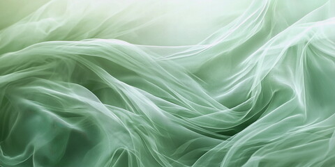 Abstract green background. Soft pleats of light tulle