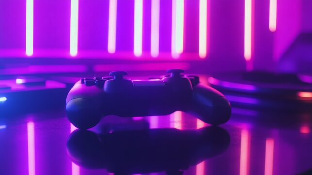 Close-up of a glowing gaming console controller in a modern living room setup, symbolizing video game news and updates. Gaming technology and entertainment concepts.	