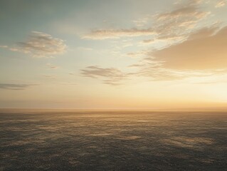 Naklejka premium Serene Ocean Horizon with Soft Clouds and Golden Sunset Glow