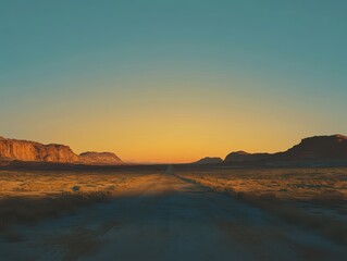 Serene Desert Landscape at Sunset with Clear Horizons and Warm Tones