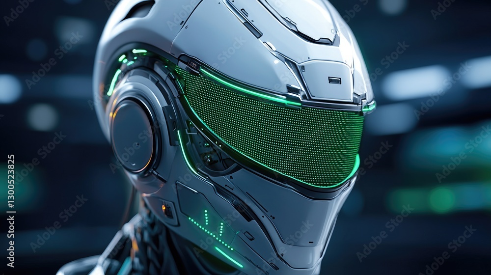 Poster futuristic cybernetic action character sci-fi setting digital art high-tech environment close-up vie