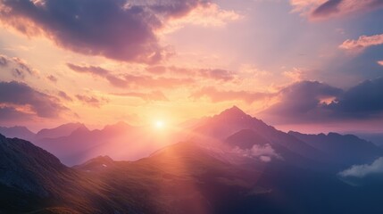 Fototapeta premium Majestic Sunrise Over Mountain Range with Vibrant Colorful Sky