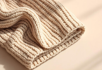 Soft Beige Knitted Fabric Texture Close Up