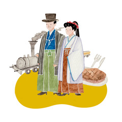 明治時代　日本の歴史　水彩 イラスト