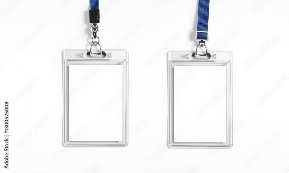 Poster clear badge holders with blue lanyards, ideal for events and identification. these mockups showcase 