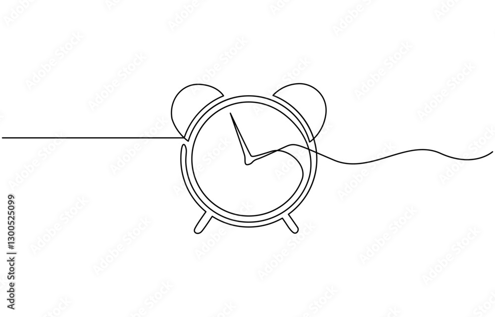 Poster Alarm clock continuous one line drawing, Continuous line drawing of alarm clock. One line of alarm clock. Alarm clock continuous line art. Editable outline.