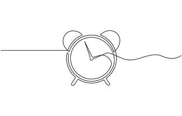 Alarm clock continuous one line drawing, Continuous line drawing of alarm clock. One line of alarm clock. Alarm clock continuous line art. Editable outline.