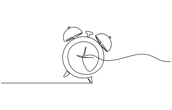 Alarm clock continuous one line drawing, Continuous line drawing of alarm clock. One line of alarm clock. Alarm clock continuous line art. Editable outline.