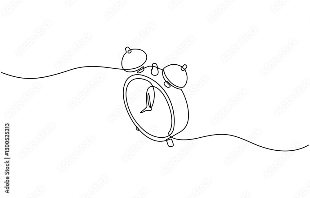 Poster Alarm clock continuous one line drawing, Continuous line drawing of alarm clock. One line of alarm clock. Alarm clock continuous line art. Editable outline.