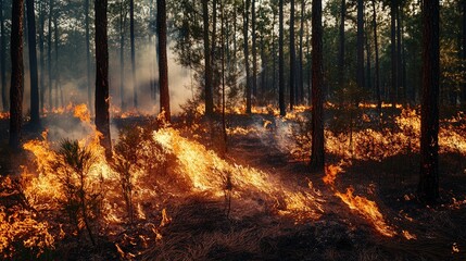 Fototapeta premium controlled forest fire that benefits the local ecosystem by clearing invasive plant species.