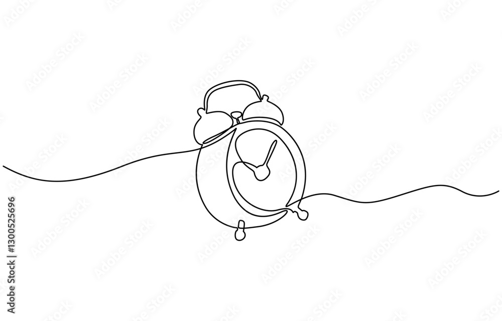 Poster Alarm clock continuous one line drawing, Continuous line drawing of alarm clock. One line of alarm clock. Alarm clock continuous line art. Editable outline.