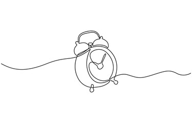 Obraz premium Alarm clock continuous one line drawing, Continuous line drawing of alarm clock. One line of alarm clock. Alarm clock continuous line art. Editable outline.