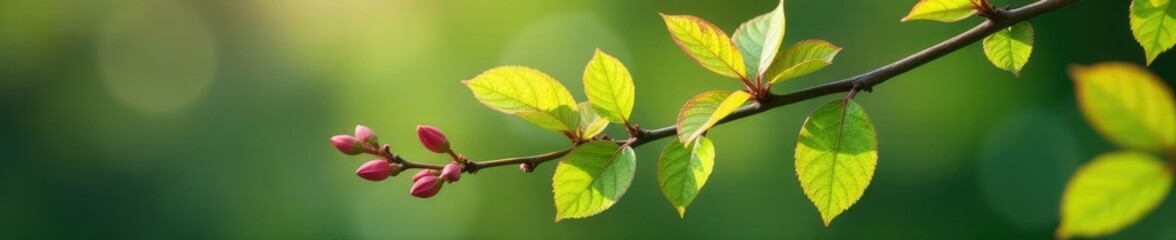 Variegated leaves and pink buds on a tree-like stem, branches, buds