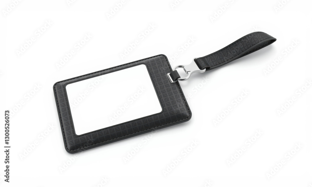 Poster sleek black badge holder with clear window for identification, featuring textured design and sturdy 