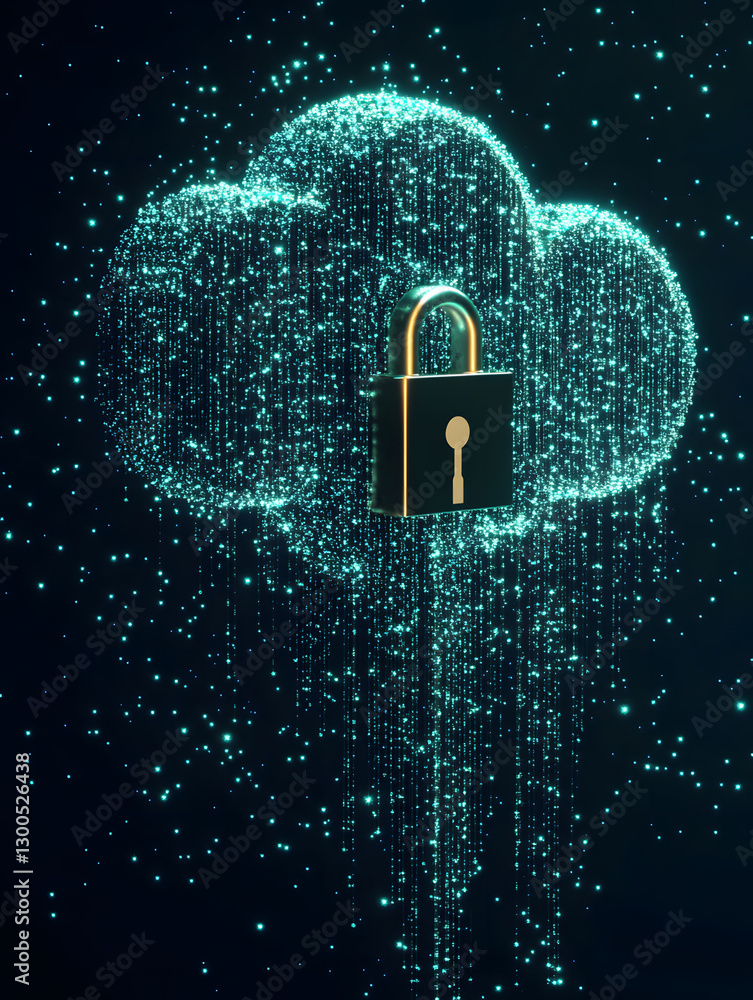 Poster digital cloud with a padlock, symbolizing data security and privacy