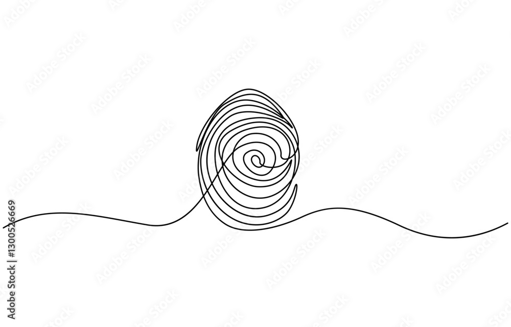 Poster continuous line drawing of bio metric scan symbol on white background, linear drawing of a fingerpri