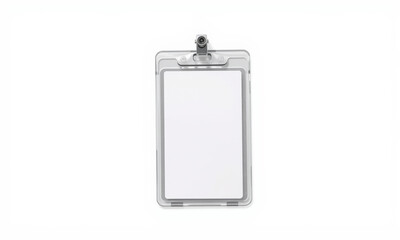 Clear badge holder mockup with clip for ID cards, showcasing blank space for customization. Ideal for events and professional use