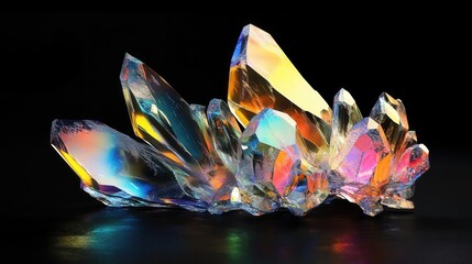 crystal-clear holographic surface with ice-like fractals, reflecting a dazzling spectrum of color