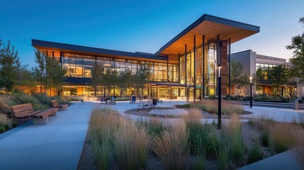 Obraz premium cultural center with a contemporary architectural style, featuring sculptural elements, open courtyards,