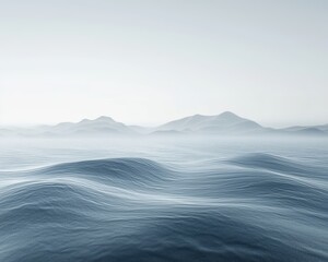 Obraz premium Serene Ocean Waves with Gentle Hills in the Background