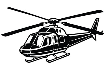 Black isolated silhouette of helicopter on white background