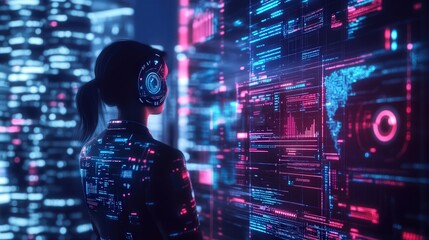 business workspace where AI technology enhances data analysis, trend forecasting, and task automation