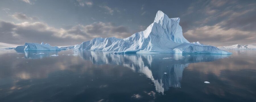 Iceberg floating in polar ice cap at South Pole,  Penguins,  Arctic,  Dark Sky