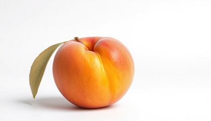 Single ripe peach, perfectly isolated on pure white background, image,  plant