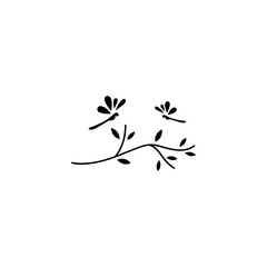 dragonfly logo flying tree branch leaf with linear line art illustration design style