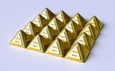 3d render triangle shape goldbar isolated on white