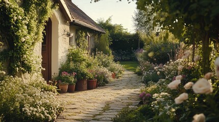 dreamlike countryside retreat where fresh flowers bloom around every corner