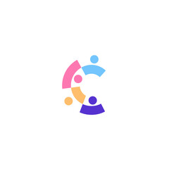 abstract community people C letter logo in flat colorful vector design style