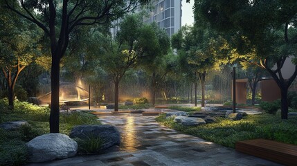 oasis where rain trees soften the city harsh landscape