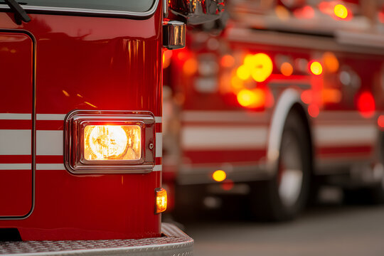 Emergency vehicles stand ready with their lights on, symbolizing preparedness and the urgency of their mission to protect and serve the community.