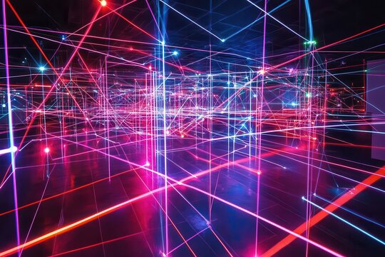 a digital landscape pulsating with vibrant neon lines representing connections and interactions in cyberspace exuding energy and the essence of technological advancement