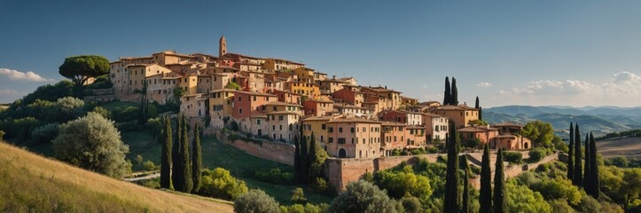 Fototapeta premium Captivating Tuscan Village. Scenic Hilltop View of Italian Architecture and Landscape
