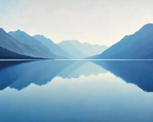 Tranquil Lake Surrounded by Majestic Mountains Under Clear Sky