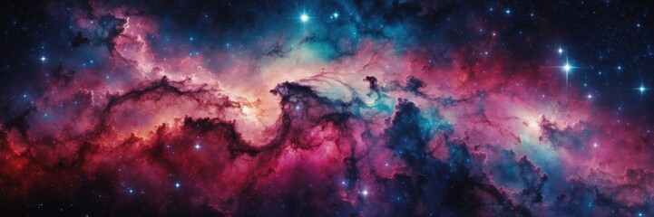 Fototapeta premium Galactic Nebula. Cosmic Dust Clouds and Starry Lights in Deep Space Scene