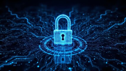 Digital Lock with Circuitry Background Representing Cybersecurity and Data Protection