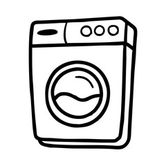 Washing machine icon in black and white, home appliance concept