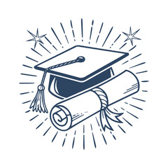 Graduation cap and diploma vector illustration showing academic achievement vector illustration